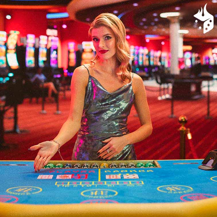 cassino baccarat dealer Dealer elegante de Baccarat em um cassino apontando para a mesa do jogo