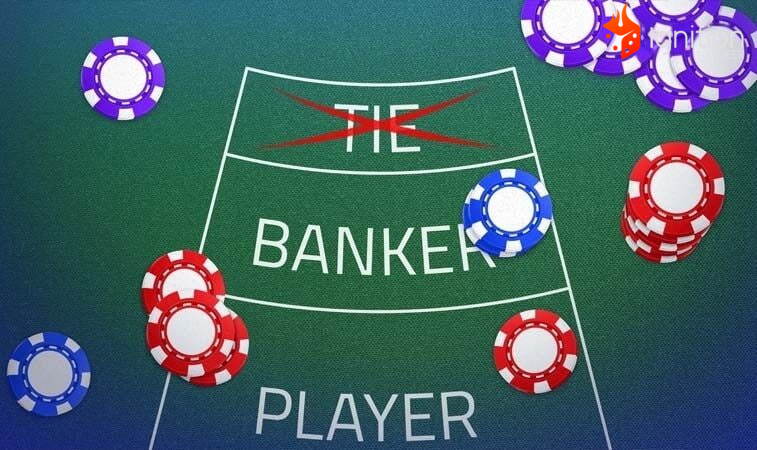 empate baccarat casino min Gráfica de baccarat rodeada por fichas con la palabra “tie” tachada