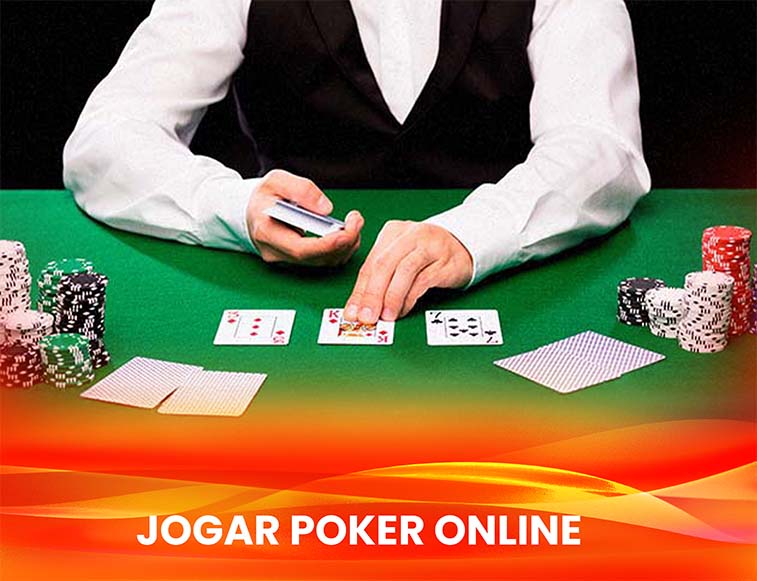 dealer no poker Dealer distribuindo as cartas em uma mesa de poker com fichas.