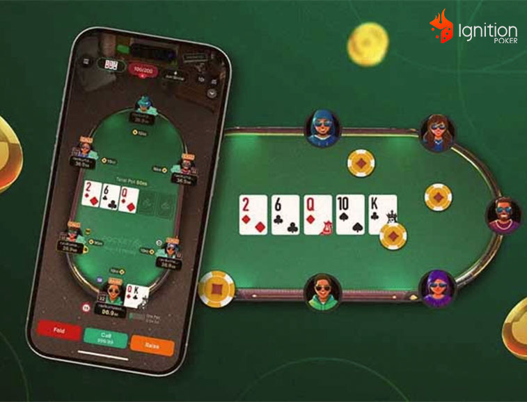 poker texas holdem Smartphone al lado de una mesa de poker en línea