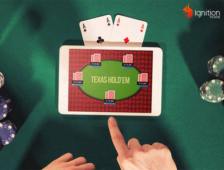 texas holdem poker Tablet arriba de una mesa de poker