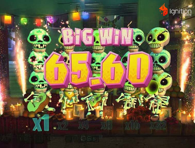 slot esqueleto explosivo Pantalla del slot Esqueleto Explosivo con una victoria.