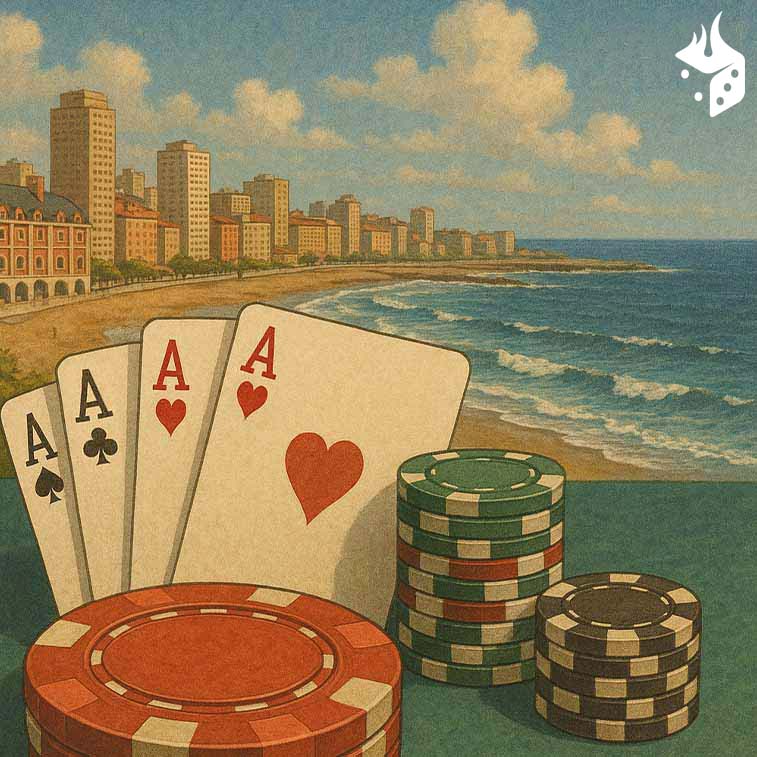 mar plata poker Ilustración de mar del plata con cartas y fichas de poker