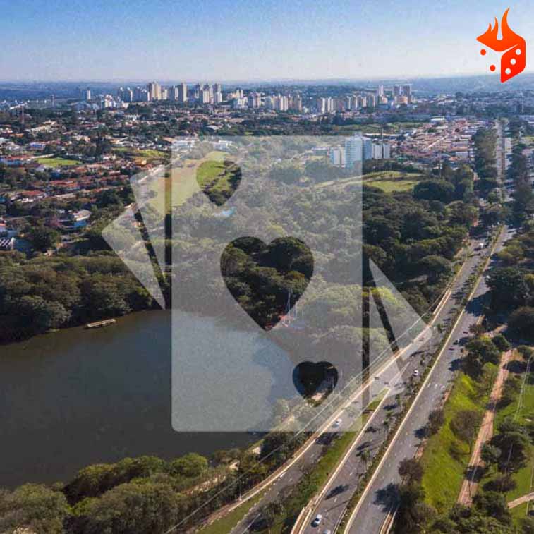 unicamp poker campinas Vista aérea do Parque Taquaral de Campinas e cartas de poker em sobreposição.