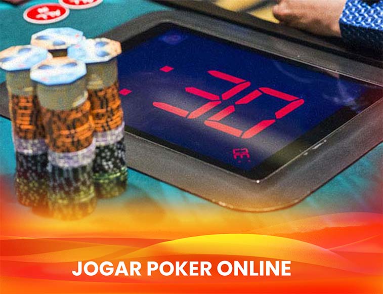 action clock poker partida de poker ao vivo com um relógio marcando 30 segundos, próximo a fichas de poker