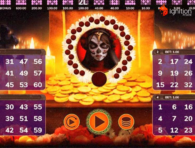 cartela bingo muertitos Tela do jogo com as cartelas de bingo Muertitos.