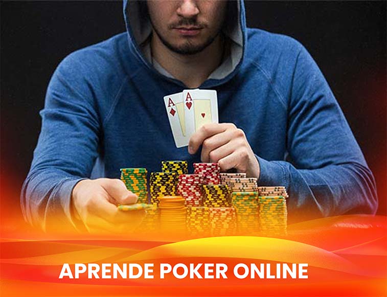 jugador poker casino Hombre con un par de Ases separando fichas para apostar