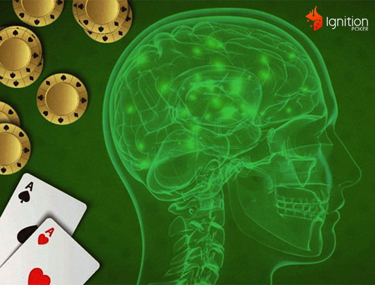 oxigenacion cerebral poker fichas y cartas de poker al lado. Al medio, el diseño de un cerebro oxigenando