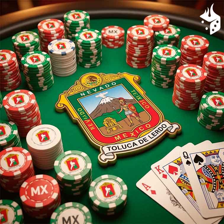 toluca poker jugar Bandera de Toluca con una tablet al fondo en una ronda de poker online